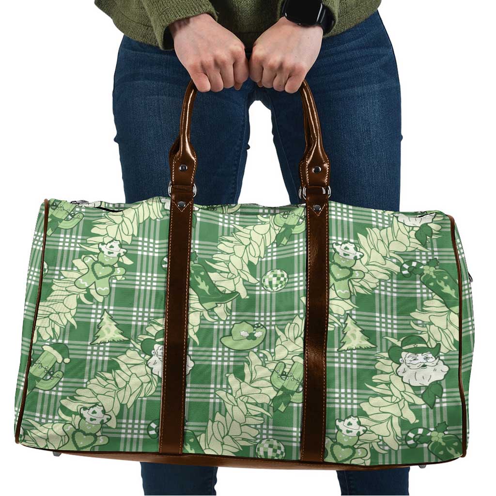Green Palaka Hawaii Cowboy Christmas Travel Bag Paniolo Mix Maile Lei - Polynesian Pride