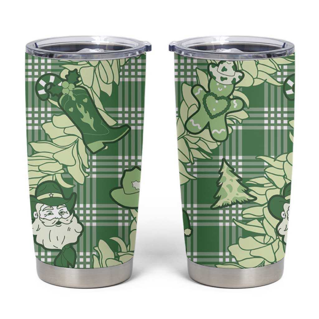 Green Palaka Hawaii Cowboy Christmas Tumbler Cup Paniolo Mix Maile Lei - Polynesian Pride