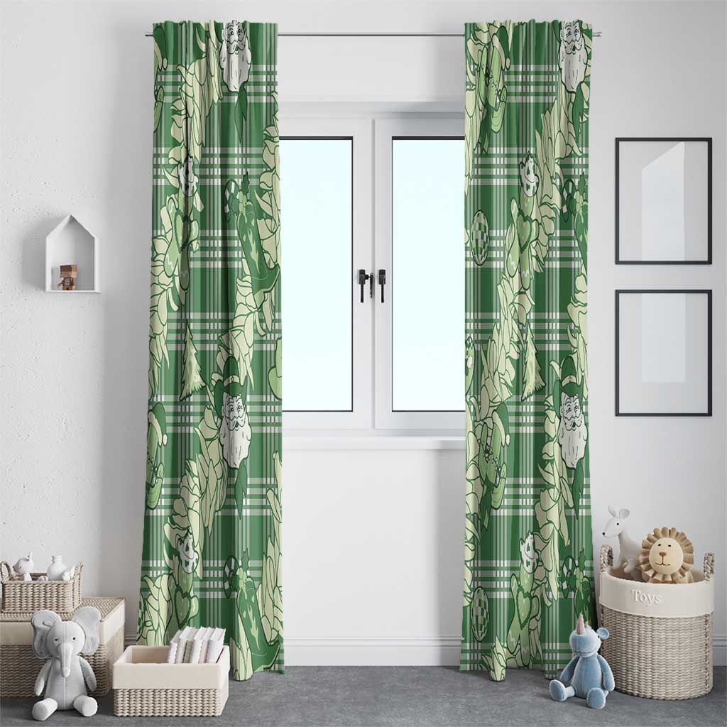 Green Palaka Hawaii Cowboy Christmas Window Curtain Paniolo Mix Maile Lei - Polynesian Pride