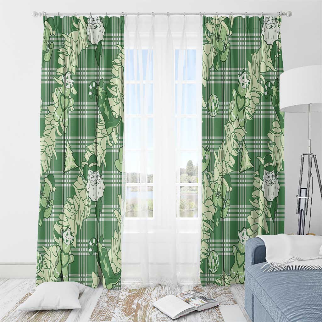 Green Palaka Hawaii Cowboy Christmas Window Curtain Paniolo Mix Maile Lei - Polynesian Pride