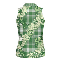 Green Palaka Hawaii Cowboy Christmas Women Sleeveless Polo Shirt Paniolo Mix Maile Lei - Polynesian Pride