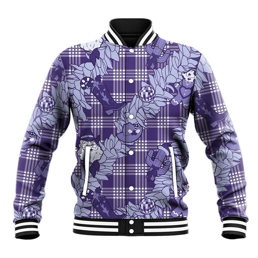 Purple Palaka Hawaii Cowboy Christmas Baseball Jacket Paniolo Mix Maile Lei - Polynesian Pride