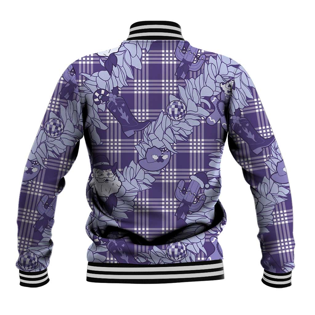Purple Palaka Hawaii Cowboy Christmas Baseball Jacket Paniolo Mix Maile Lei - Polynesian Pride