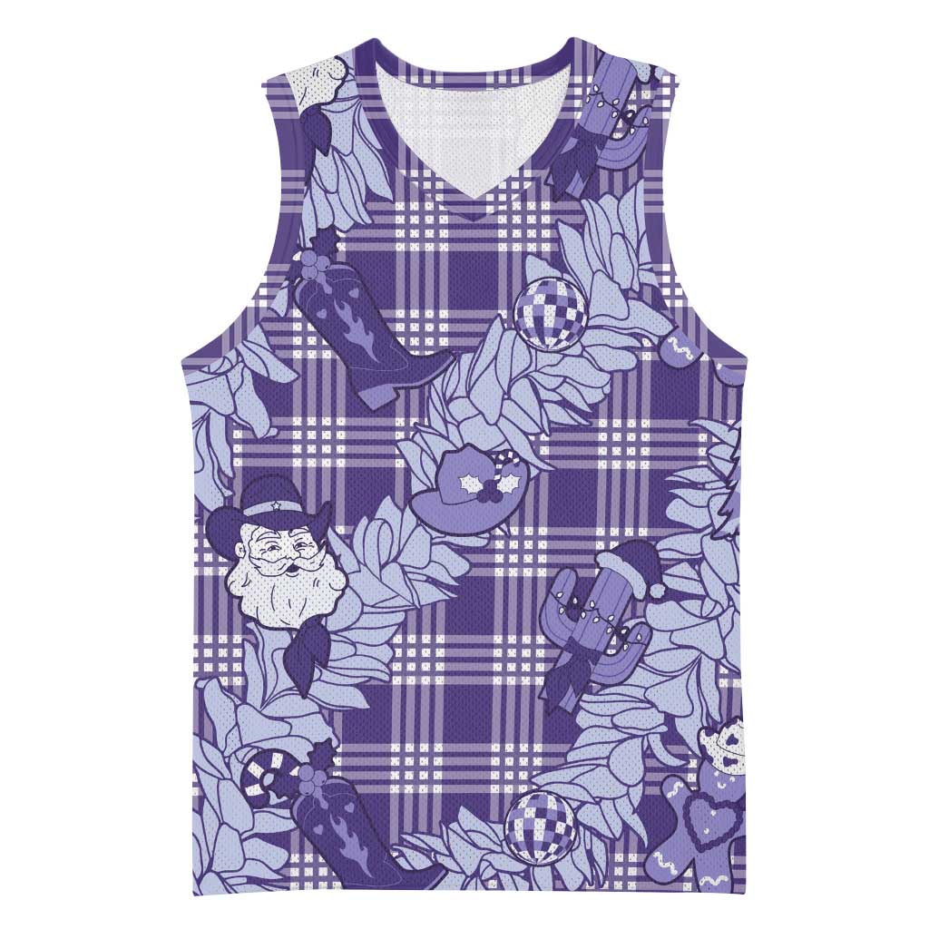 Purple Palaka Hawaii Cowboy Christmas Basketball Jersey Paniolo Mix Maile Lei - Polynesian Pride