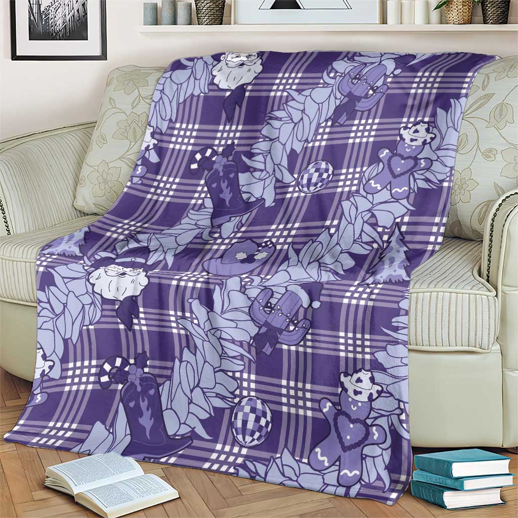 Purple Palaka Hawaii Cowboy Christmas Blanket Paniolo Mix Maile Lei - Polynesian Pride