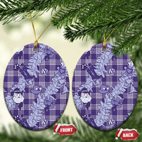 Purple Palaka Hawaii Cowboy Christmas Ceramic Ornament Paniolo Mix Maile Lei - Polynesian Pride