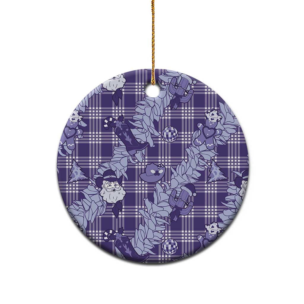 Purple Palaka Hawaii Cowboy Christmas Ceramic Ornament Paniolo Mix Maile Lei - Polynesian Pride
