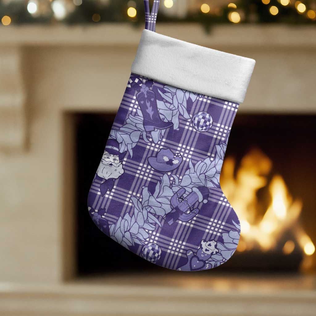 Purple Palaka Hawaii Cowboy Christmas Stocking Paniolo Mix Maile Lei - Polynesian Pride