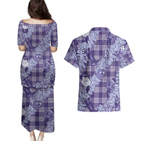 Purple Palaka Hawaii Cowboy Christmas Couples Matching Puletasi and Hawaiian Shirt Paniolo Mix Maile Lei LT7 - Polynesian Pride