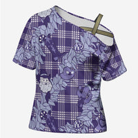 Purple Palaka Hawaii Cowboy Christmas Cross Shoulder Shirt Paniolo Mix Maile Lei - Polynesian Pride