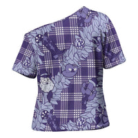 Purple Palaka Hawaii Cowboy Christmas Cross Shoulder Shirt Paniolo Mix Maile Lei - Polynesian Pride