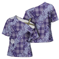 Purple Palaka Hawaii Cowboy Christmas Cross Shoulder Shirt Paniolo Mix Maile Lei - Polynesian Pride
