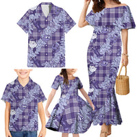Purple Palaka Hawaii Cowboy Christmas Family Matching Mermaid Dress and Hawaiian Shirt Paniolo Mix Maile Lei - Polynesian Pride