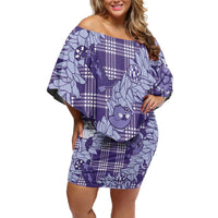 Purple Palaka Hawaii Cowboy Christmas Family Matching Off Shoulder Short Dress and Hawaiian Shirt Paniolo Mix Maile Lei - Polynesian Pride