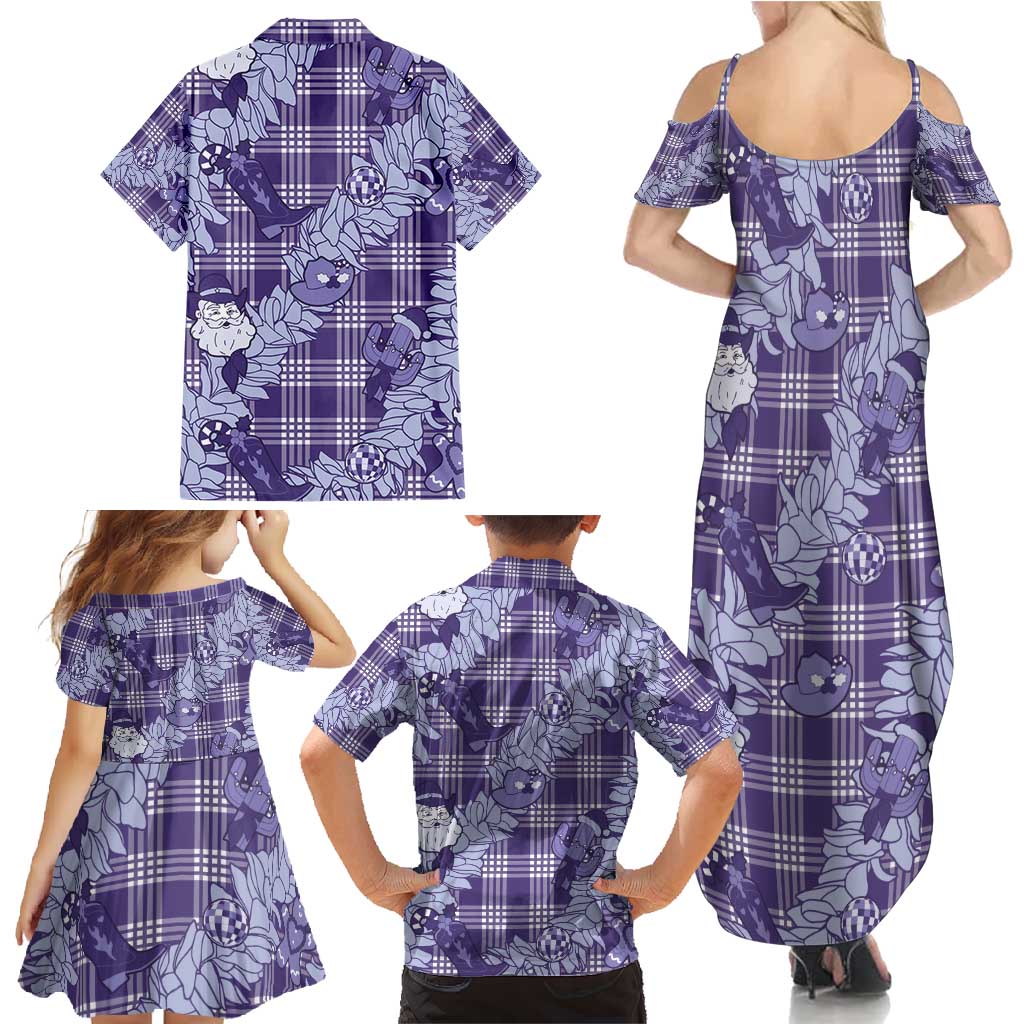 Purple Palaka Hawaii Cowboy Christmas Family Matching Summer Maxi Dress and Hawaiian Shirt Paniolo Mix Maile Lei - Polynesian Pride