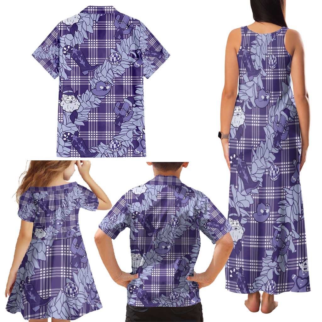 Purple Palaka Hawaii Cowboy Christmas Family Matching Tank Maxi Dress and Hawaiian Shirt Paniolo Mix Maile Lei - Polynesian Pride