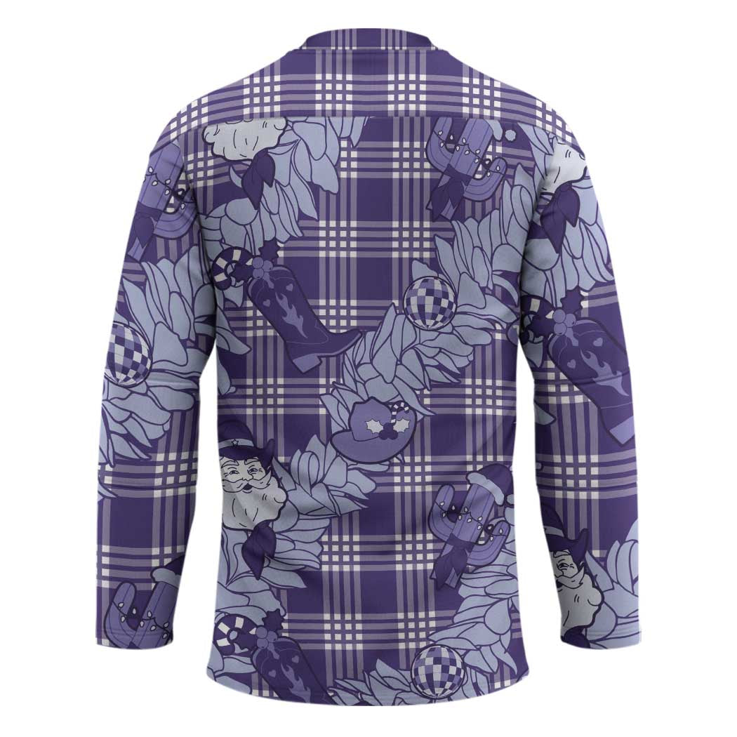 Purple Palaka Hawaii Cowboy Christmas Hockey Jersey Paniolo Mix Maile Lei - Polynesian Pride
