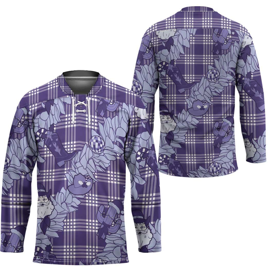 Purple Palaka Hawaii Cowboy Christmas Hockey Jersey Paniolo Mix Maile Lei - Polynesian Pride