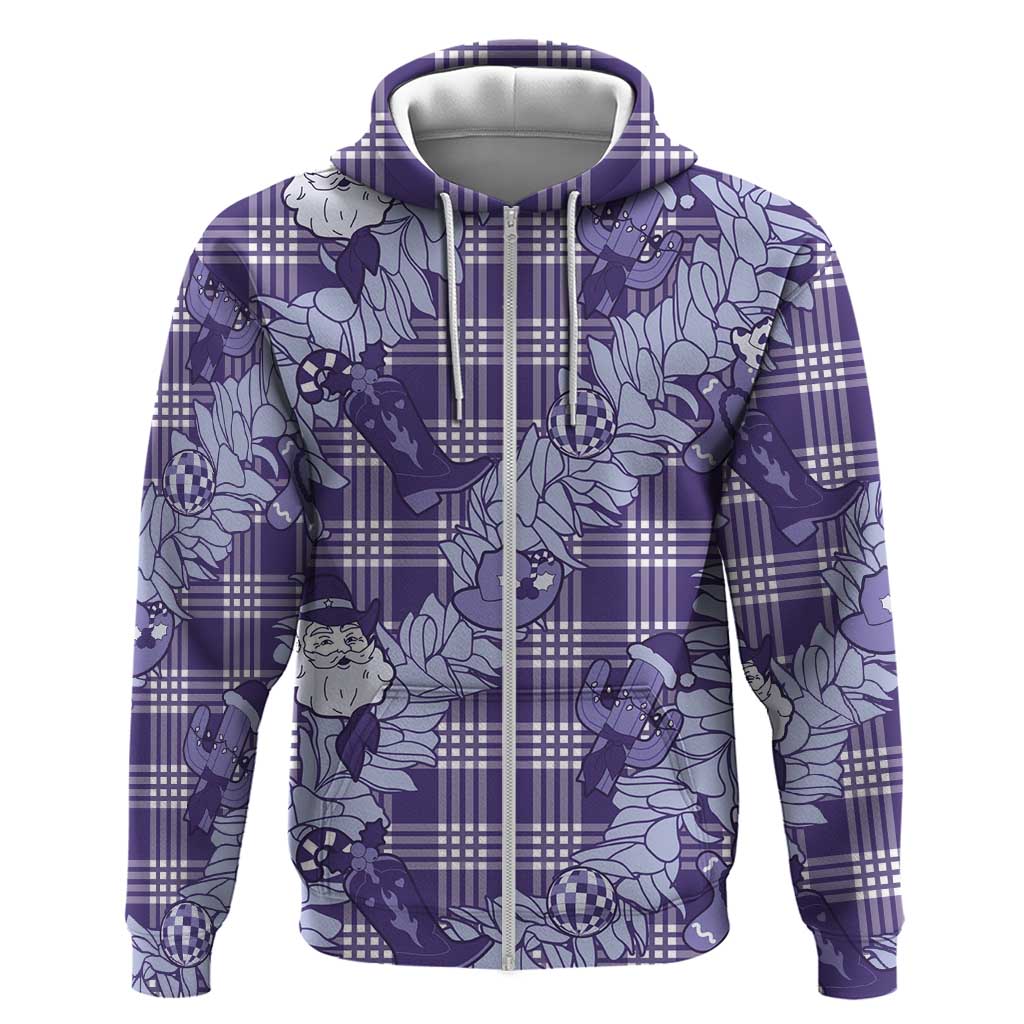 Purple Palaka Hawaii Cowboy Christmas Hoodie Paniolo Mix Maile Lei - Polynesian Pride