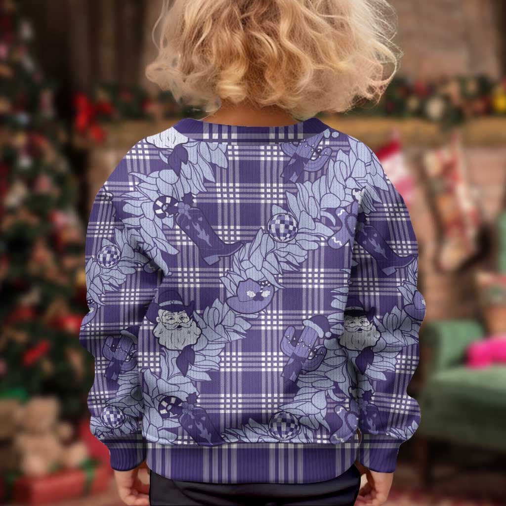 Purple Palaka Hawaii Cowboy Christmas Kid Ugly Christmas Sweater Paniolo Mix Maile Lei - Polynesian Pride