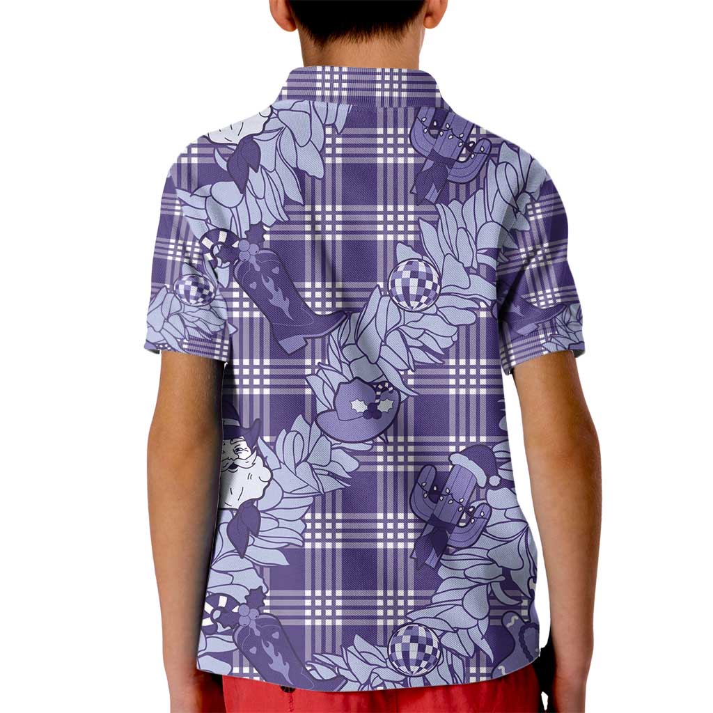 Purple Palaka Hawaii Cowboy Christmas Kid Polo Shirt Paniolo Mix Maile Lei - Polynesian Pride