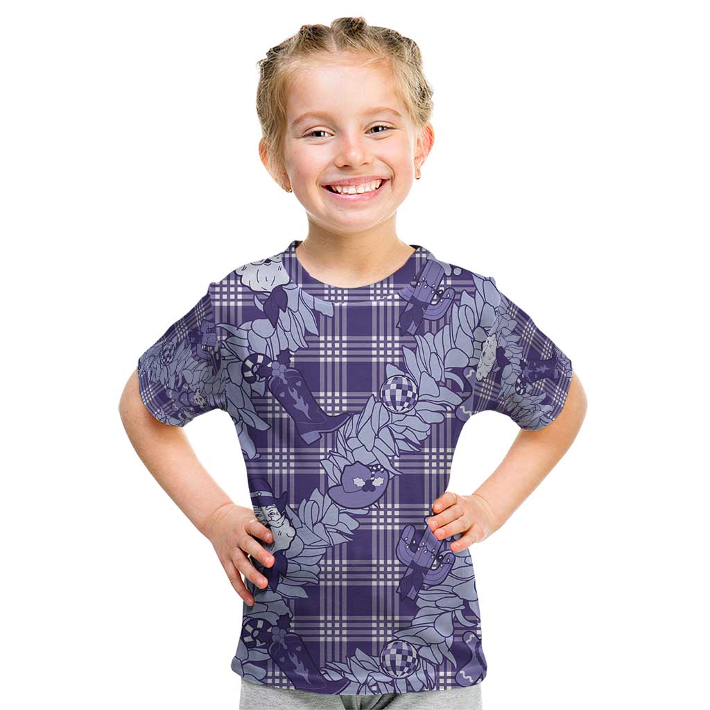 Purple Palaka Hawaii Cowboy Christmas Kid T Shirt Paniolo Mix Maile Lei - Polynesian Pride