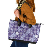 Purple Palaka Hawaii Cowboy Christmas Leather Tote Bag Paniolo Mix Maile Lei - Polynesian Pride