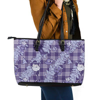 Purple Palaka Hawaii Cowboy Christmas Leather Tote Bag Paniolo Mix Maile Lei - Polynesian Pride