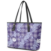Purple Palaka Hawaii Cowboy Christmas Leather Tote Bag Paniolo Mix Maile Lei - Polynesian Pride