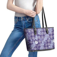 Purple Palaka Hawaii Cowboy Christmas Leather Tote Bag Paniolo Mix Maile Lei - Polynesian Pride