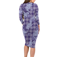 Purple Palaka Hawaii Cowboy Christmas Long Sleeve Bodycon Dress Paniolo Mix Maile Lei - Polynesian Pride