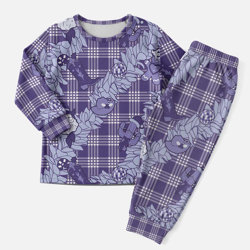 Purple Palaka Hawaii Cowboy Christmas Pajama Set Paniolo Mix Maile Lei - Polynesian Pride