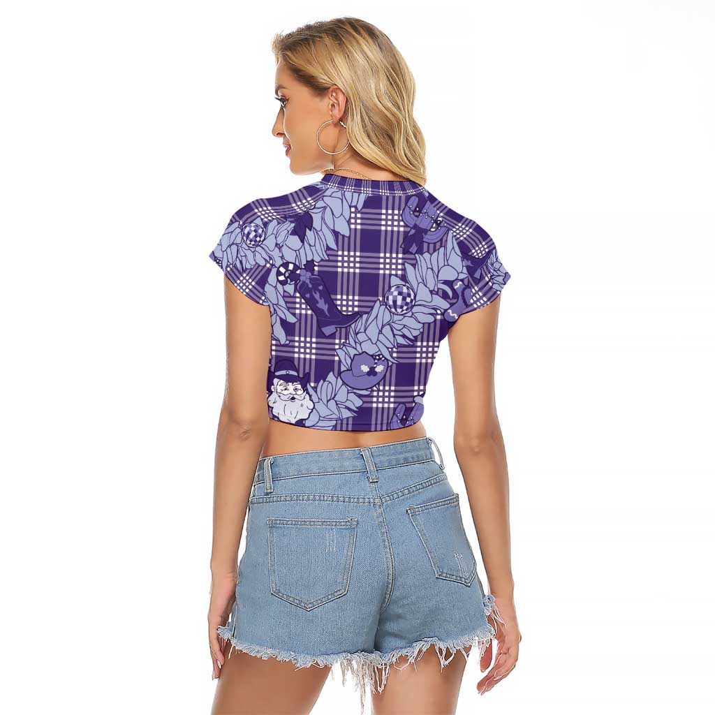 Purple Palaka Hawaii Cowboy Christmas Raglan Cropped T Shirt Paniolo Mix Maile Lei - Polynesian Pride