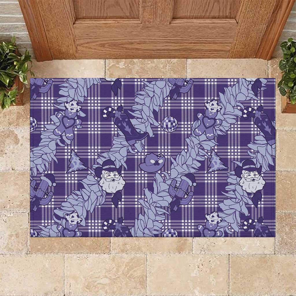 Purple Palaka Hawaii Cowboy Christmas Rubber Doormat Paniolo Mix Maile Lei - Polynesian Pride