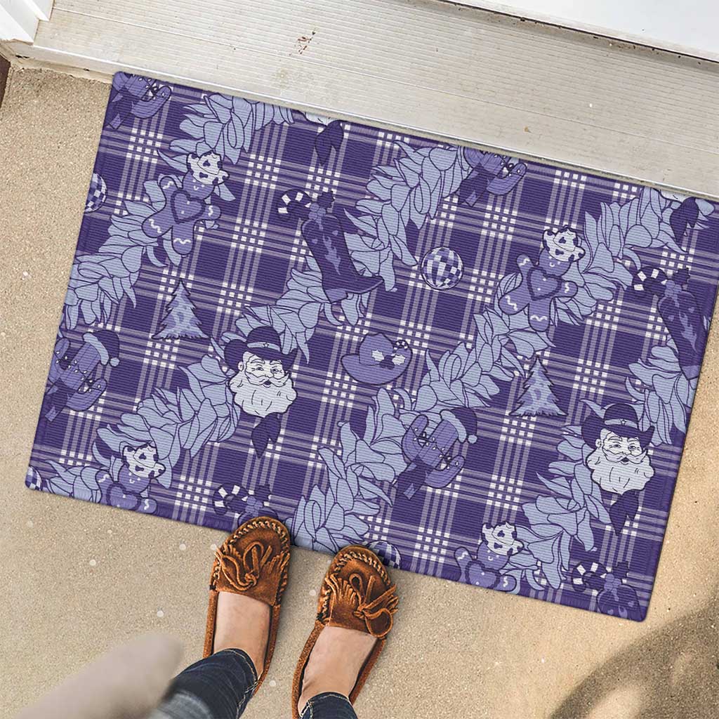 Purple Palaka Hawaii Cowboy Christmas Rubber Doormat Paniolo Mix Maile Lei - Polynesian Pride