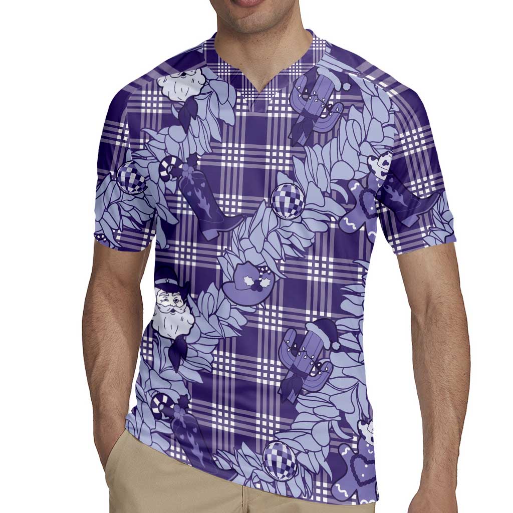 Purple Palaka Hawaii Cowboy Christmas Rugby Jersey Paniolo Mix Maile Lei - Polynesian Pride