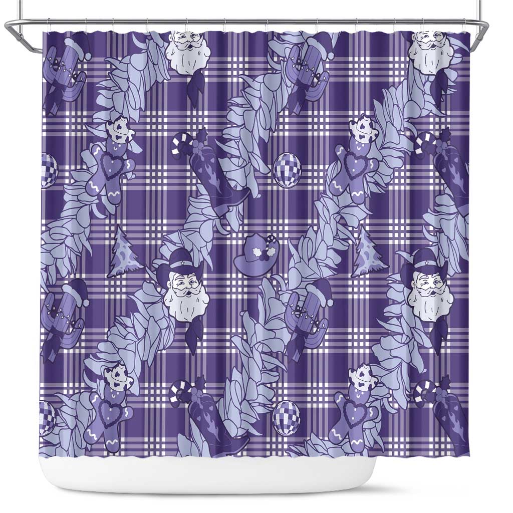 Purple Palaka Hawaii Cowboy Christmas Shower Curtain Paniolo Mix Maile Lei - Polynesian Pride