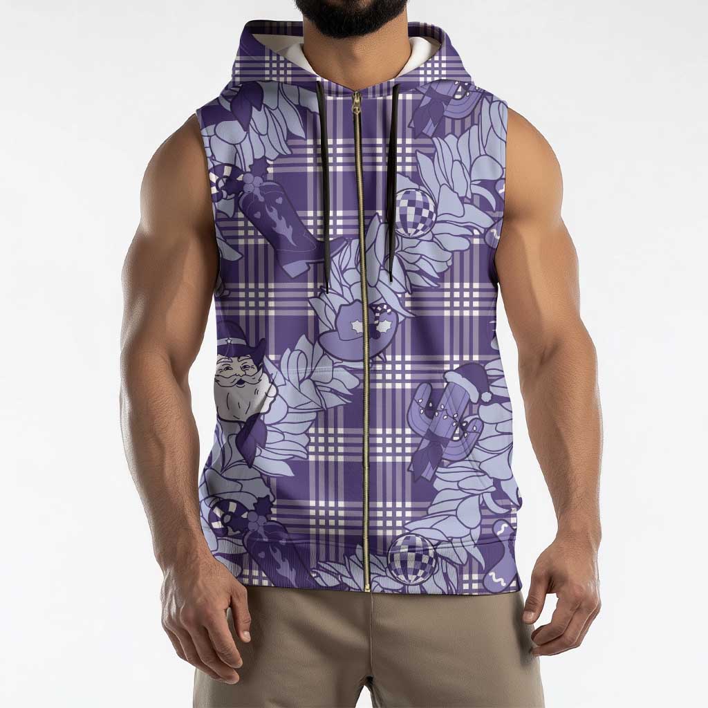 Purple Palaka Hawaii Cowboy Christmas Sleeveless Zip Hoodie Paniolo Mix Maile Lei - Polynesian Pride