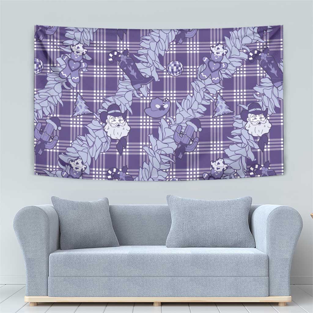 Purple Palaka Hawaii Cowboy Christmas Tapestry Paniolo Mix Maile Lei - Polynesian Pride