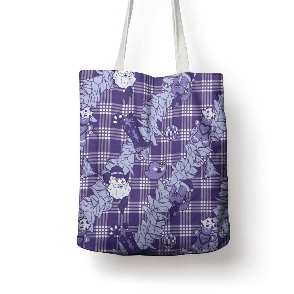 Purple Palaka Hawaii Cowboy Christmas Tote Bag Paniolo Mix Maile Lei - Polynesian Pride