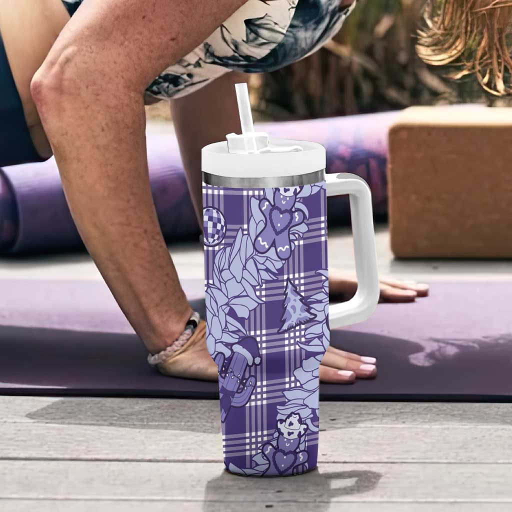 Purple Palaka Hawaii Cowboy Christmas Tumbler With Handle Paniolo Mix Maile Lei - Polynesian Pride