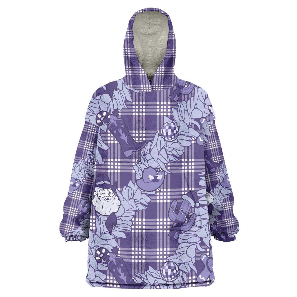 Purple Palaka Hawaii Cowboy Christmas Wearable Blanket Hoodie Paniolo Mix Maile Lei - Polynesian Pride