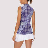 Purple Palaka Hawaii Cowboy Christmas Women Sleeveless Polo Shirt Paniolo Mix Maile Lei - Polynesian Pride