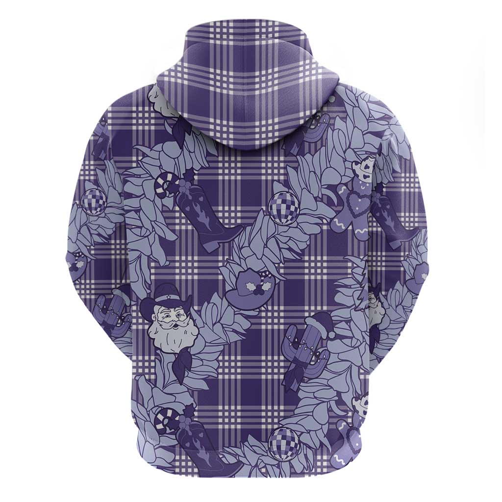 Purple Palaka Hawaii Cowboy Christmas Zip Hoodie Paniolo Mix Maile Lei - Polynesian Pride