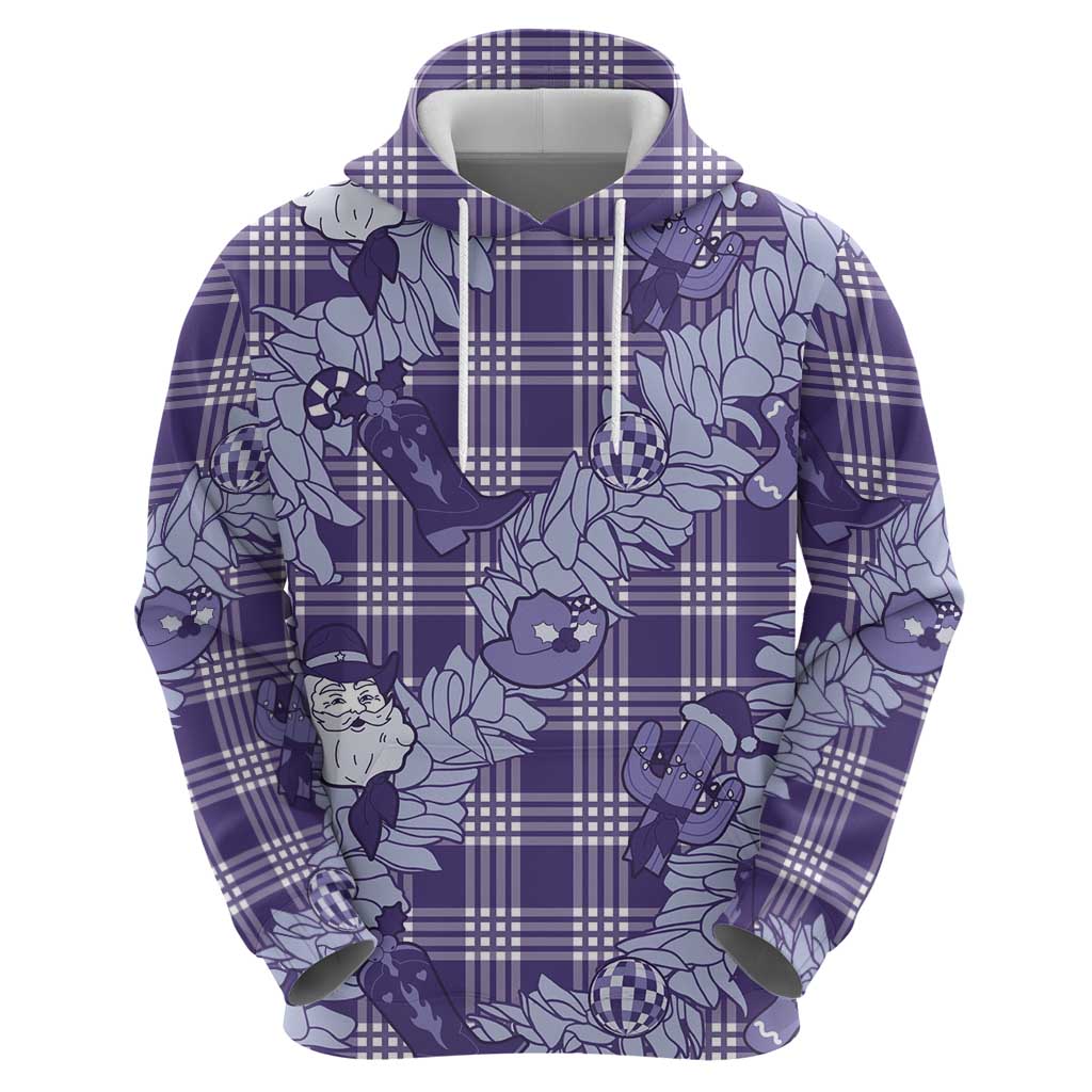 Purple Palaka Hawaii Cowboy Christmas Zip Hoodie Paniolo Mix Maile Lei - Polynesian Pride