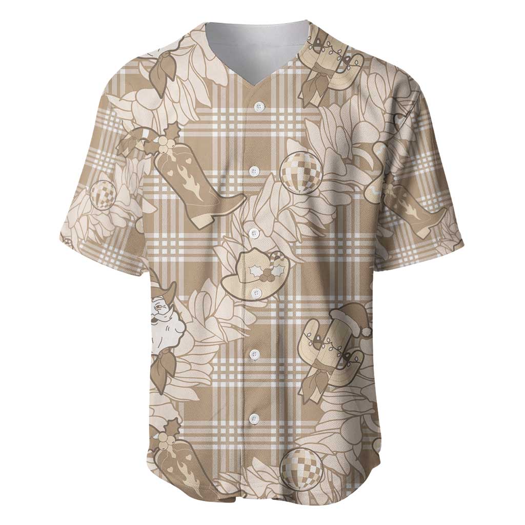 Khaki Palaka Hawaii Cowboy Christmas Baseball Jersey Paniolo Mix Maile Lei - Polynesian Pride