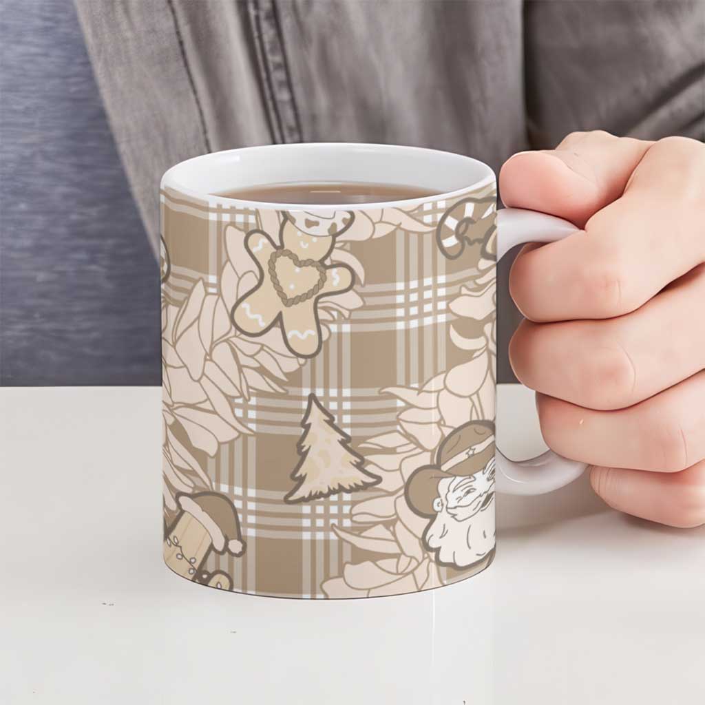 Khaki Palaka Hawaii Cowboy Christmas Ceramic Mug Paniolo Mix Maile Lei - Polynesian Pride