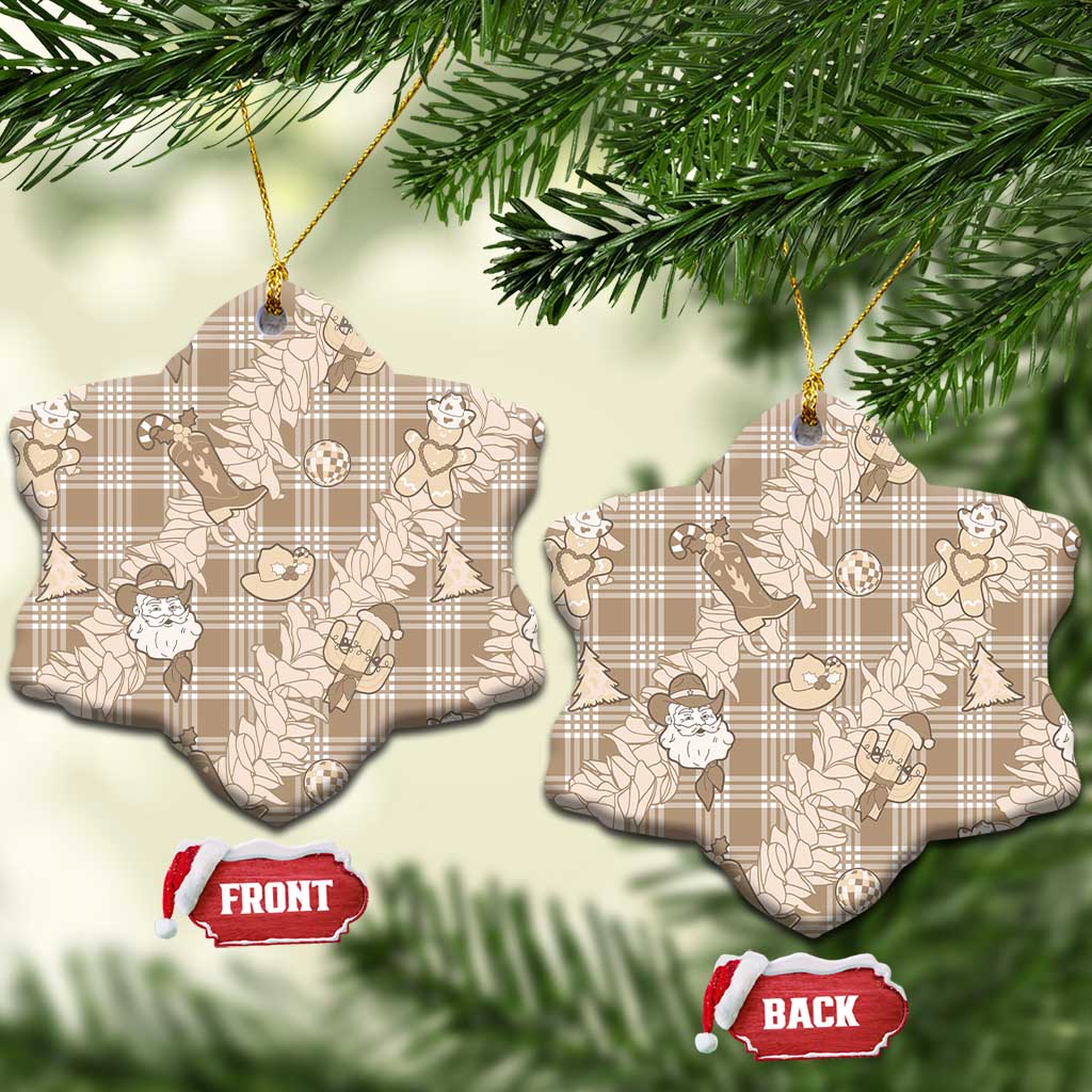 Khaki Palaka Hawaii Cowboy Christmas Ceramic Ornament Paniolo Mix Maile Lei - Polynesian Pride