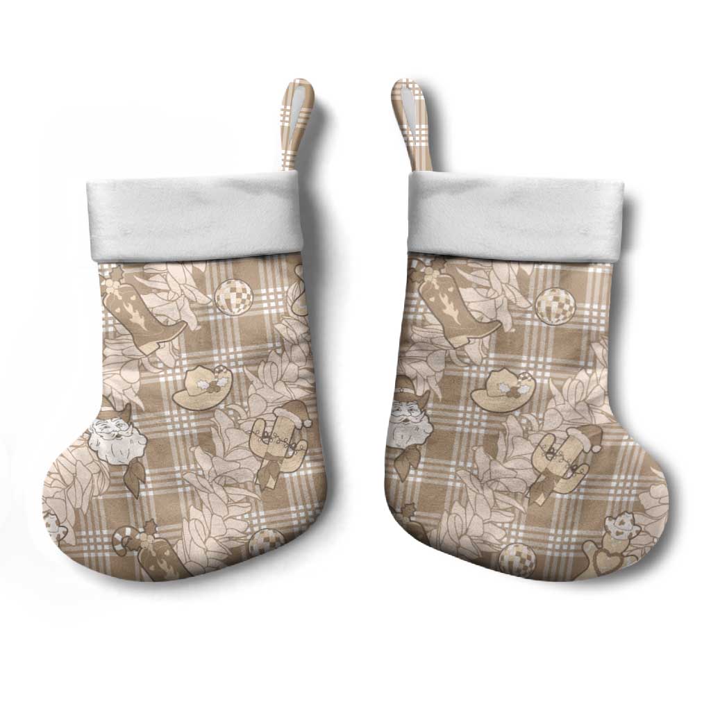 Khaki Palaka Hawaii Cowboy Christmas Stocking Paniolo Mix Maile Lei - Polynesian Pride