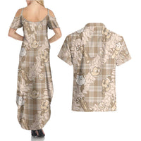 Khaki Palaka Hawaii Cowboy Christmas Couples Matching Summer Maxi Dress and Hawaiian Shirt Paniolo Mix Maile Lei LT7 - Polynesian Pride